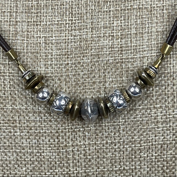 SILPADA Sterling Silver, Brass & Genuine Brown Leather Necklace N3232 - Picture 3 of 7